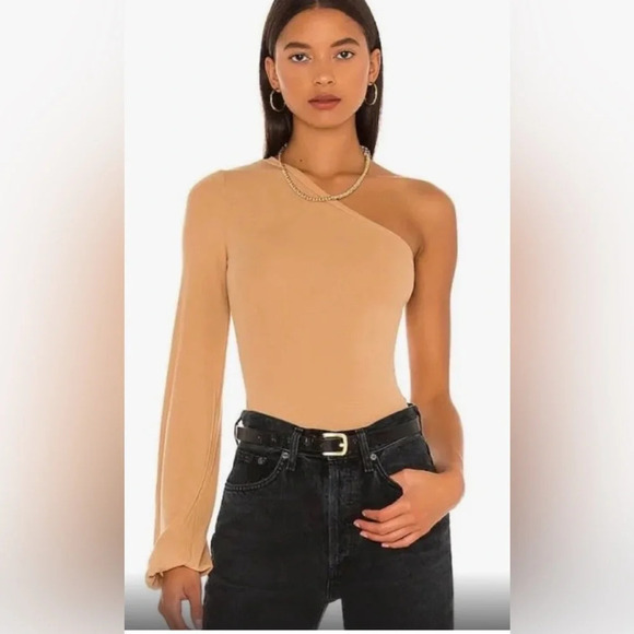 NWT n:philanthropy camel colored one long sleeve ribbed body suit size L - Picture 1 of 2